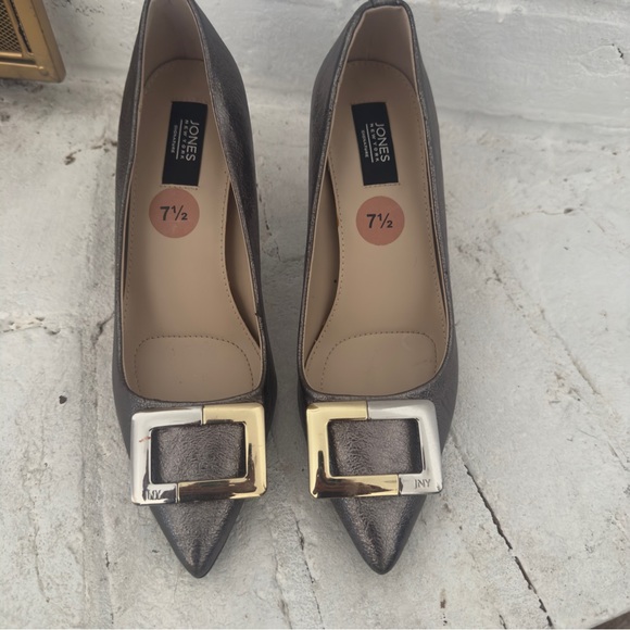 Jones New York Shoes - Jones New York Bronze Metallic Pointed Toe Heels 7.5 JNY Buckle Pumps